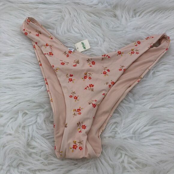 Aerie Womens‎ Bikini L Pink Floral Stretch Hi Cut Cheeky Coverage Bottom NWT - Picture 3 of 7
